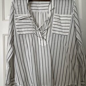 Equipment White and Black Striped Blouse